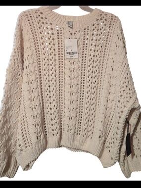 Forever 21 Cream Open-Knit Crewneck Sweater